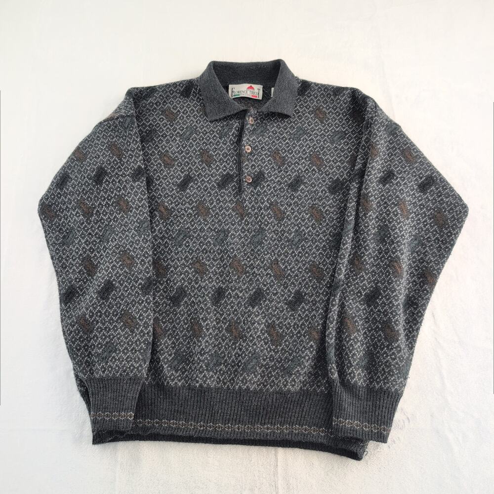 Florence Tricot Vintage Pullover Men's Med Wool Blend GrandpaCore Preppy Argyle